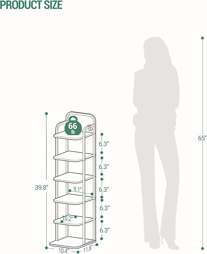 Hzuaneri 6 Tiers Vertical Shoe Rack, Narrow Shoe Tower, Tall Shoes Shelf - Image 2