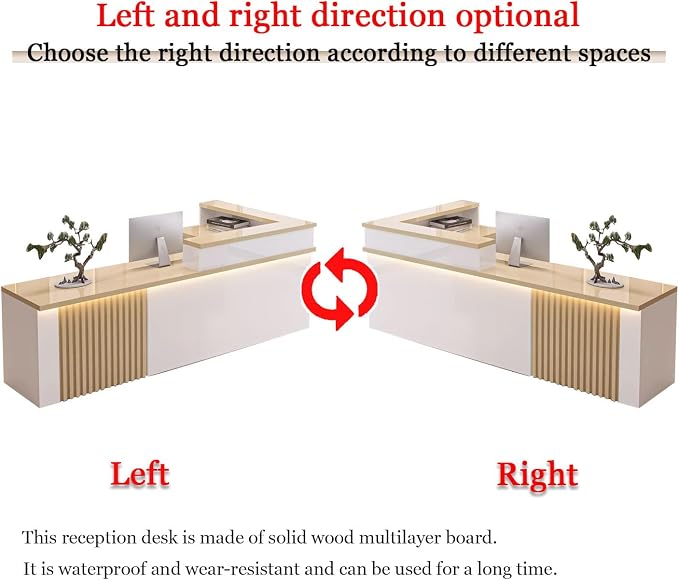 Receptionist Desk with LED Light，Wooden Salon Checkout Counter with Storage - Image 6