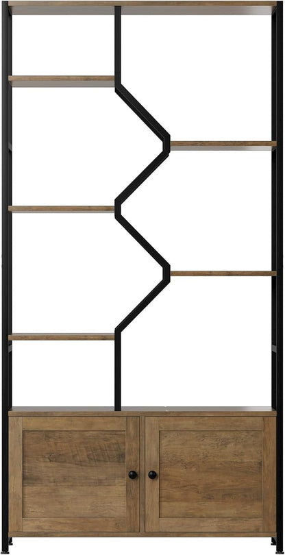76" Tall Shelf with Storage Cabinet Doors, 6 Tier Open Bookshelf - Image 8