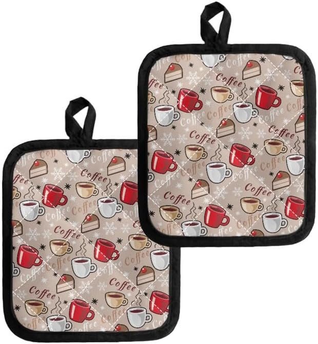Coffee Theme Heat Resistant Potholders Hot Kitchen Pot Holders, Cartoon Cake by Jndtueit