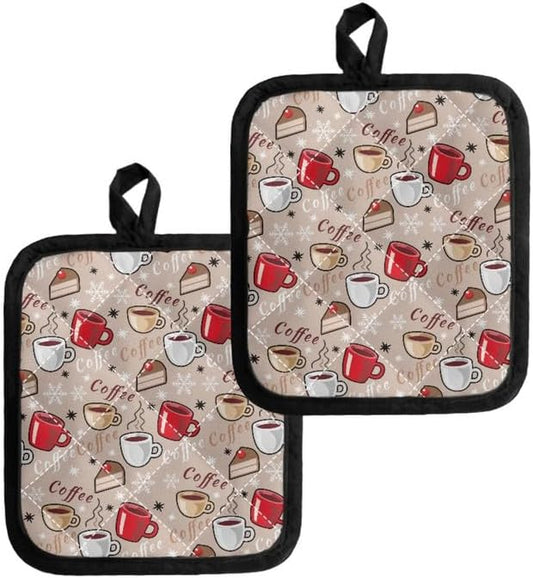 Coffee Theme Heat Resistant Potholders Hot Kitchen Pot Holders, Cartoon Cake by Jndtueit