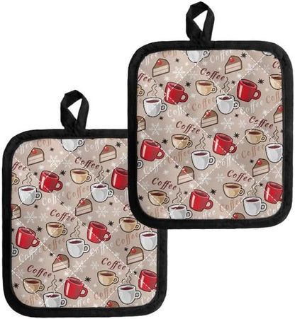 Coffee Theme Heat Resistant Potholders Hot Kitchen Pot Holders, Cartoon Cake by Jndtueit