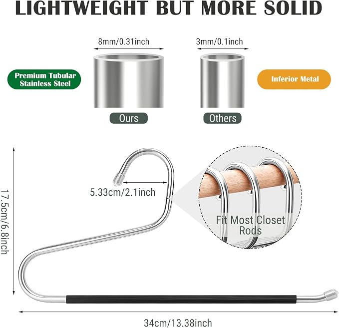 DOIOWN Open Ended Pants Hangers, Stainless Steel Pants Jean Hangers 8 mm Thick - Image 2