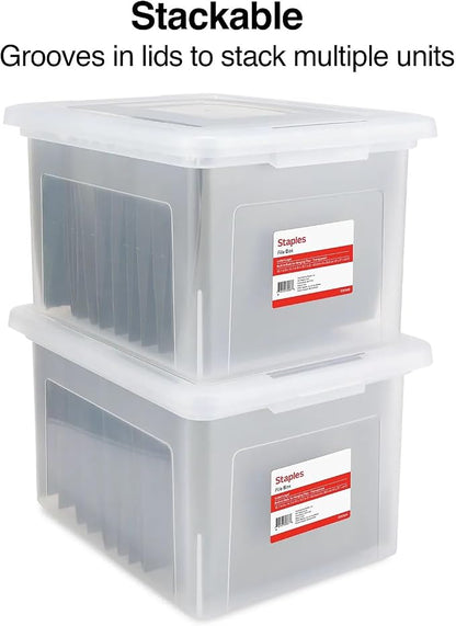 STAPLES Plastic File Box with Snap Lid, Letter/Legal Size, 2/Pack | Stackable - Image 2