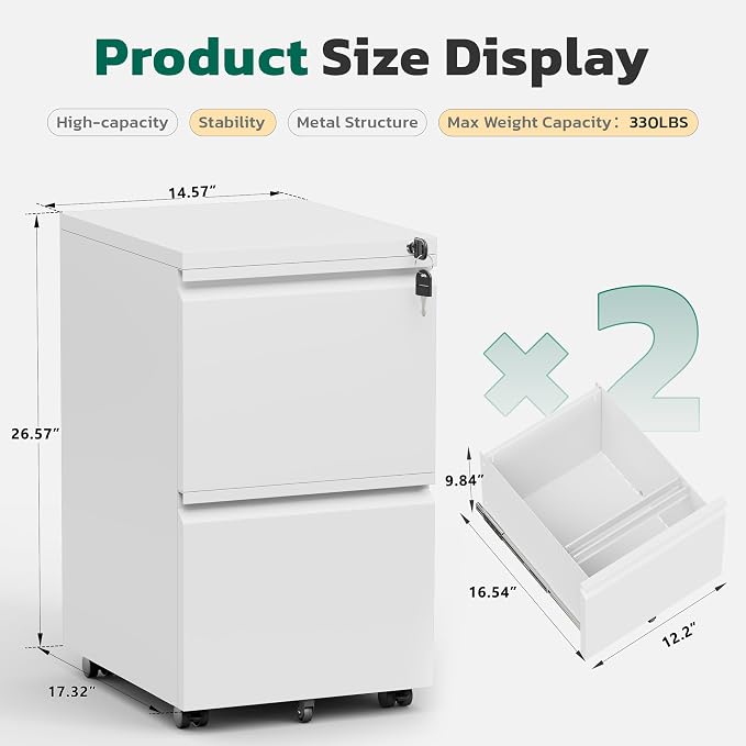 Greenvelly 2 Drawer Mobile File Cabinet - Image 3