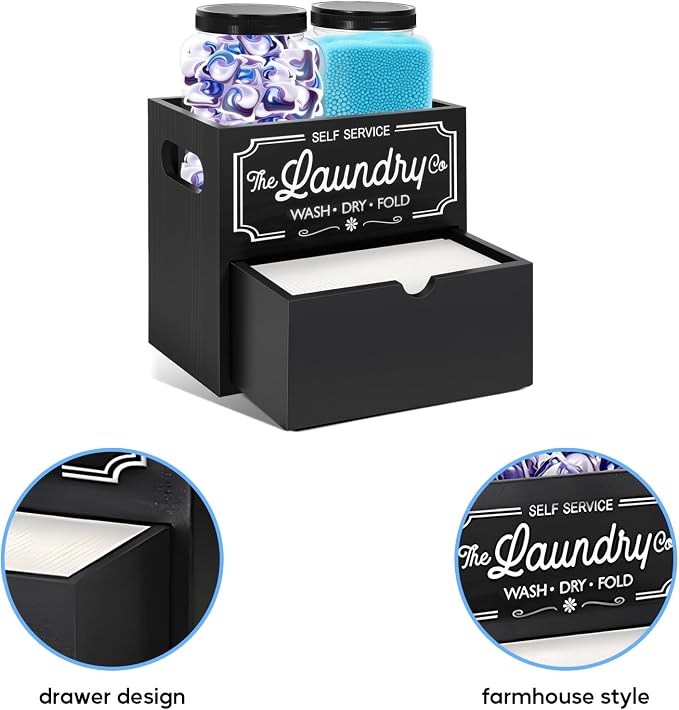 Laundry Pods Container, 7.8 x 5.1 x 6.7 Inches Wooden Dryer Sheet Container - Image 7