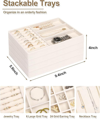 Jenseits 4 Jewelry Organizer Drawer Insert, Stackable Velvet Jewelry Tray - Image 5