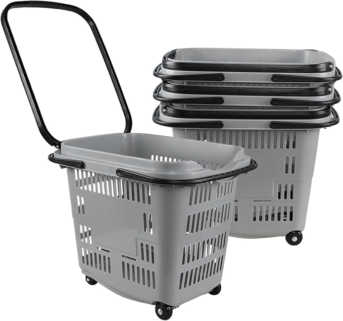 4 Pcs 50 L Plastic Rolling Shopping Basket - Image 8