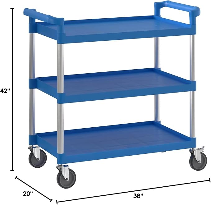 Blue Utility/Bussing Cart with Three Shelves - Image 3