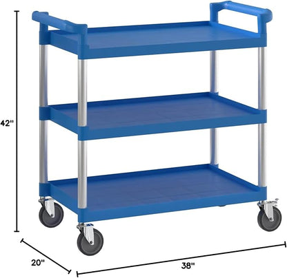 Blue Utility/Bussing Cart with Three Shelves - Image 3