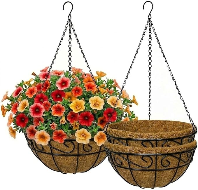 12 Inch Hanging Baskets for Plants Outdoor, 3 Pack Metal Wire Hanging Planters by CRAYZA