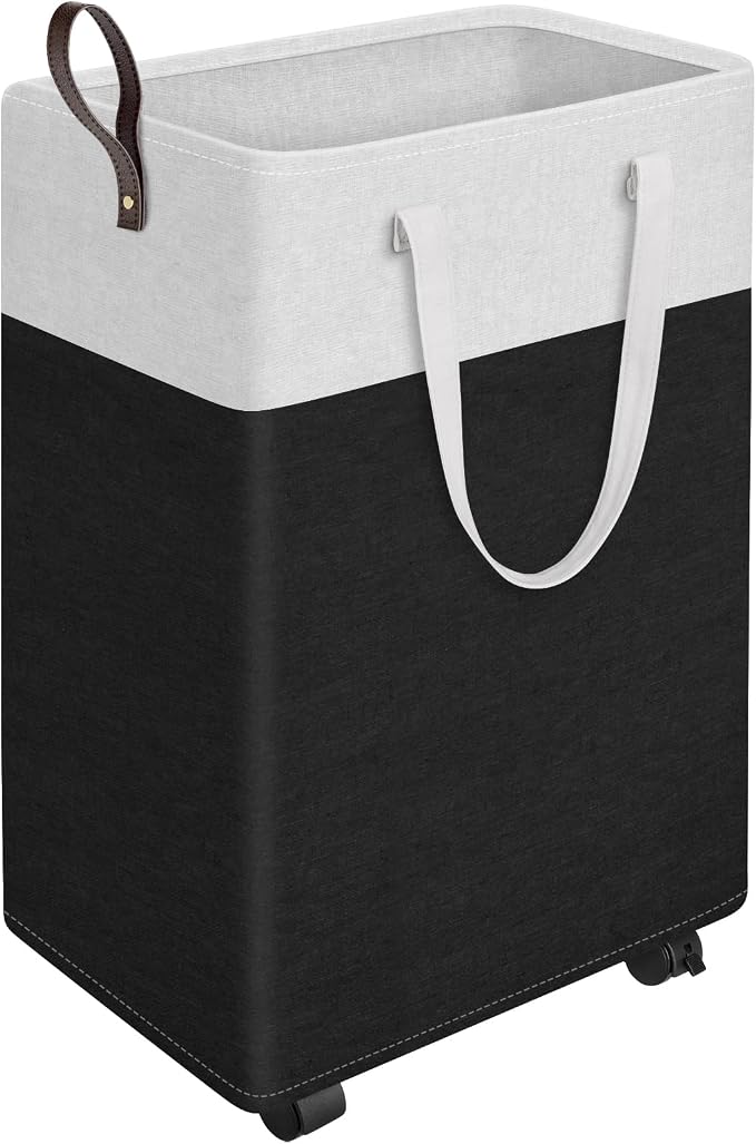 HomeHacks Laundry Basket with Wheels, Rolling Laundry Hamper, Collapsible & by HomeHacks