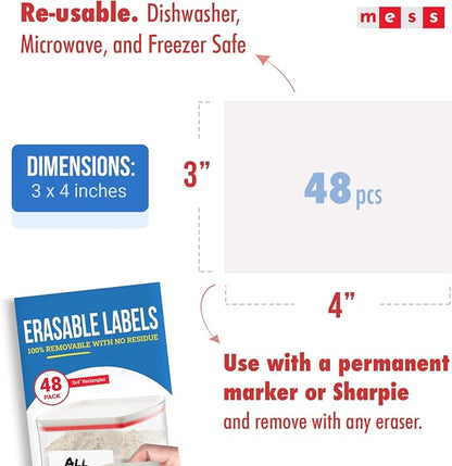 MESS Reusable Kitchen Labels – White Dry Erase, 3x4 in - Image 4