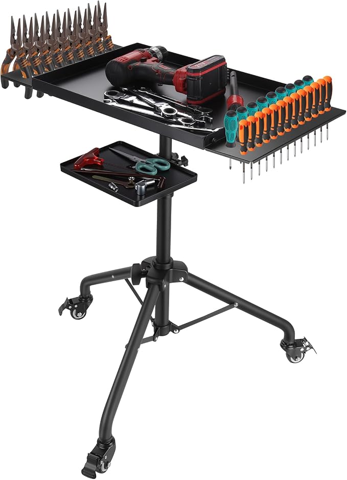 Rolling Tool Cart, Adjustable Mobile Work Table by Bvomheez