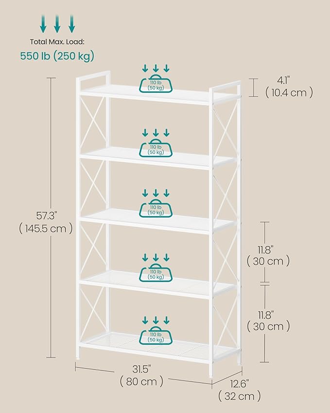 SONGMICS 5-Tier Metal Storage Rack, Shelving Unit - Image 3