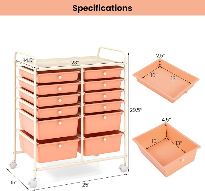 Giantex 12 Drawers Rolling Storage Cart, Classroom Organizers - Image 3