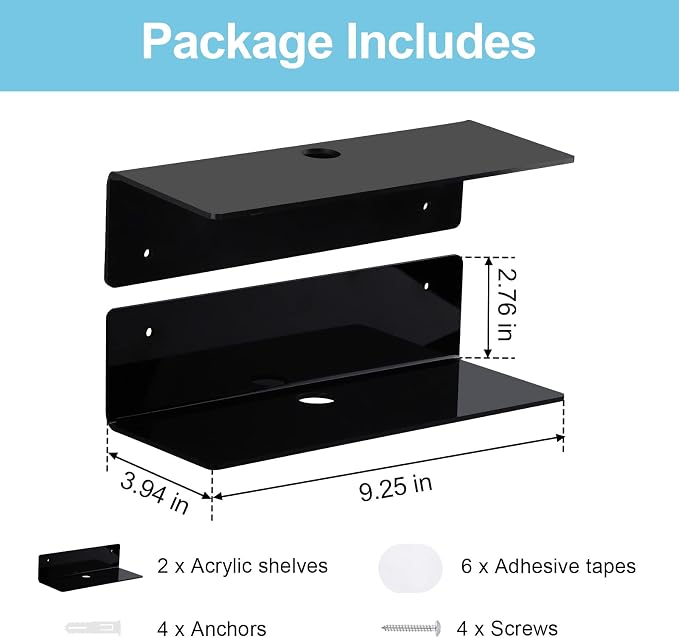 9 Inch Acrylic Floating Shelf No Drill Adhesive Wall Shelf Set of 2 - Image 3