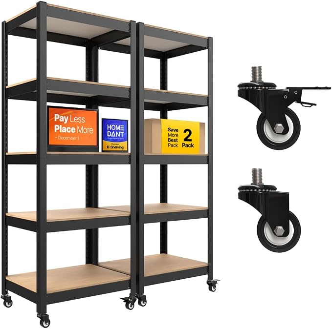 HOMEDANT House 5-Tier Metal Rolling Cart Shelf Rack Casters Heavy Duty by TheBestOrganizingSolution