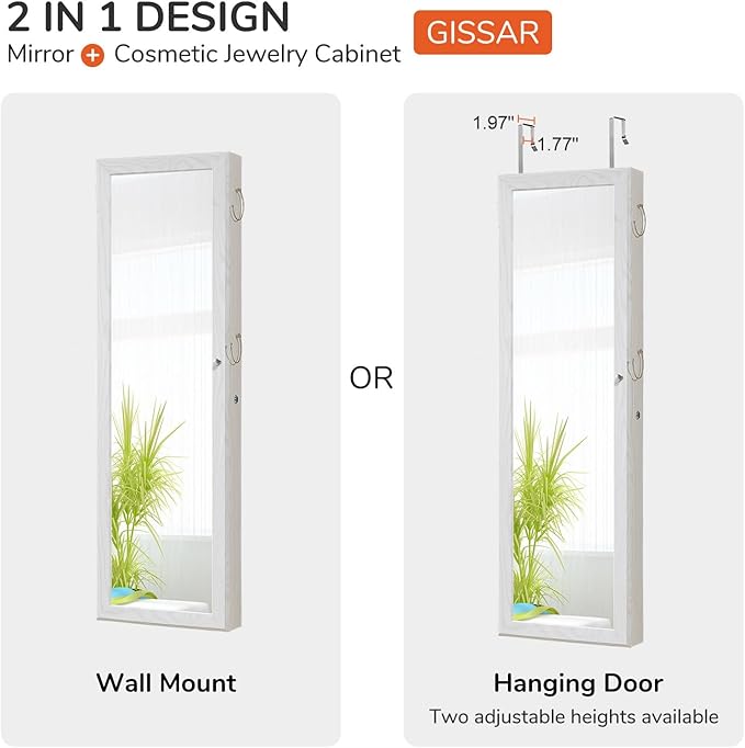 GISSAR Jewelry Mirror Armoire Wall Mount Over The Door Cabinet Storage - Image 7