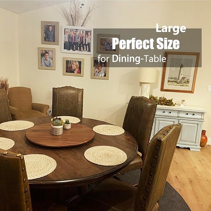 27 Inches Black Walnut Wood Lazy Susan Organizer, Solid Wooden Round Turntable - Image 7