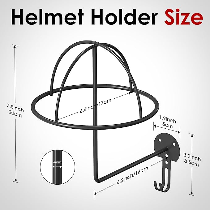 Helmet Holder Wall Mount, 4 Pack Metal Motorcycle Helmet Holder - Image 3