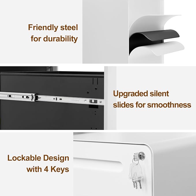 2 Drawer File Cabinet with Lock and 4 Keys, Mobile Metal Filing Cabinet - Image 5