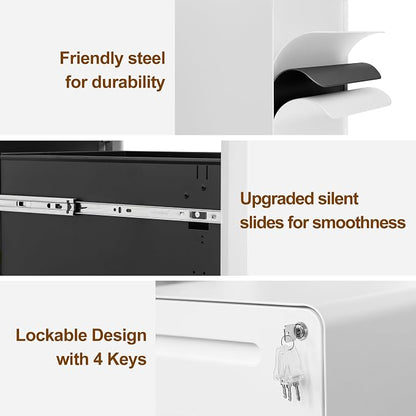 2 Drawer File Cabinet with Lock and 4 Keys, Mobile Metal Filing Cabinet - Image 5