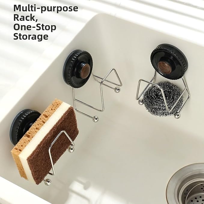 Kitchen Sink Organizer With Stainless Steel Suction Cup Sponge Holder - Image 5