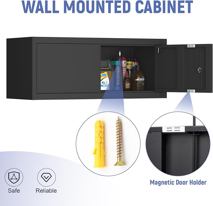 Garage Locking Cabinet, 13” H Garage Storage Cabinet Wall Mounted, Floating - Image 6