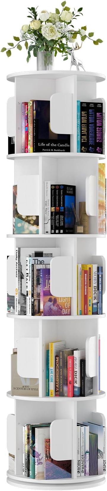 5-Tier 360° Rotating Bookshelf, Round Floor Standing Bookcase - Image 8