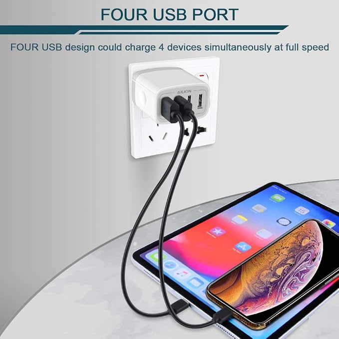 USB Charger Cube, Wall Charger Plug, AILKIN 4.8A 4-Muti Port USB Adapter | - Image 5