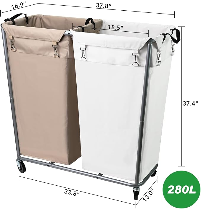 280L Laundry Cart with Wheels, Commercial Large Rolling Laundry Sorter - Image 6