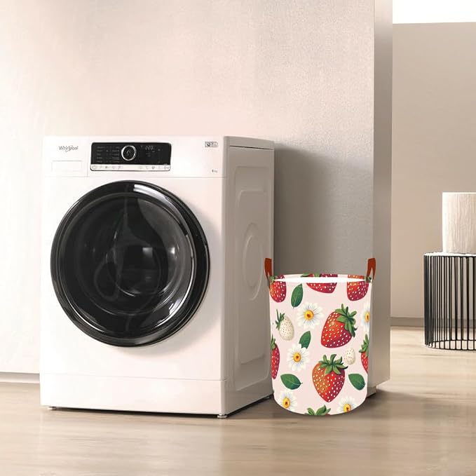Laundry Baskets 15.7x19.7 Inch Large Strawberry Daisy Design Collapsible - Image 7
