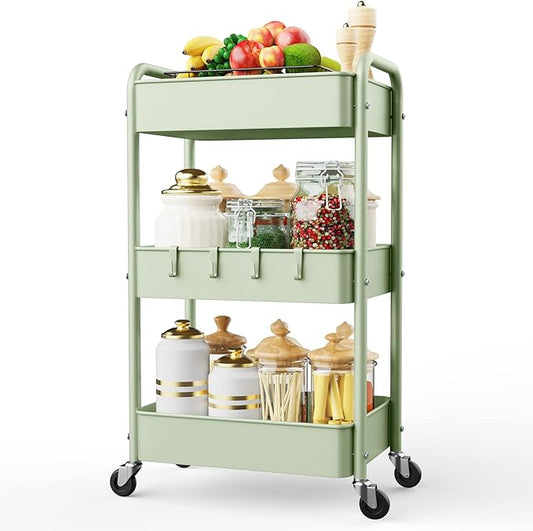 LEHOM 3 Tier Rolling Storage Cart, Metal Trolley Utility Cart by LEHOM