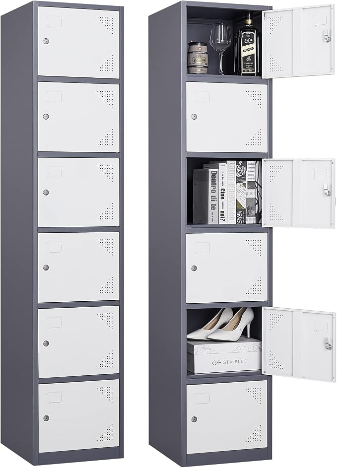 Metal Locker with 6 Doors, Lockable Locker Cabinet by Anxxsu