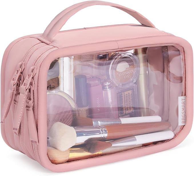 BAGSMART Double Layer Clear Makeup Bag, TSA-Approved Toiletry Bag, Large Opening by BAGSMART