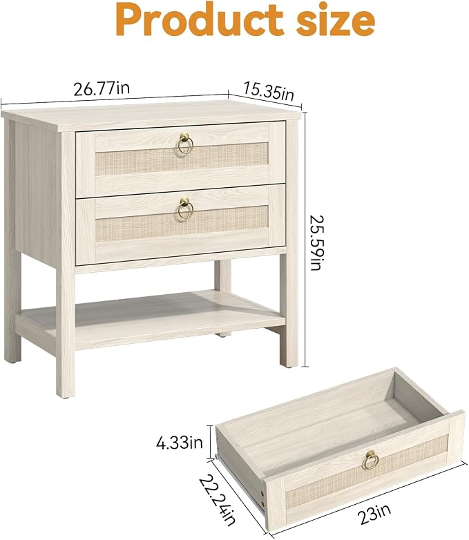 Wooden Nightstand Set of 2, Boho Side Tables - Image 3