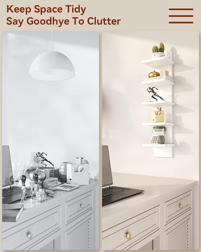 IBUYKE 5 Tier Wall Shelf Unit, Decorative Wall Mount Vertical Shelving - Image 6