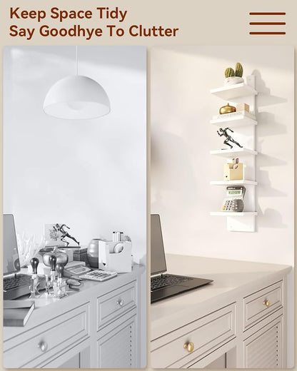 IBUYKE 5 Tier Wall Shelf Unit, Decorative Wall Mount Vertical Shelving - Image 6