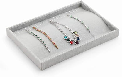 Gray Velvet Stackable 20 Hooks Necklace Jewelry Tray Showcase Display Organizer - Image 7