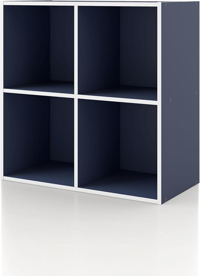 Homes: Inside + Out Apexa 4-Cube Storage Organizer Shelves, Stackable Wood by HOMESInsideOut