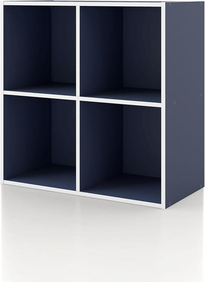 Homes: Inside + Out Apexa 4-Cube Storage Organizer Shelves, Stackable Wood by HOMESInsideOut