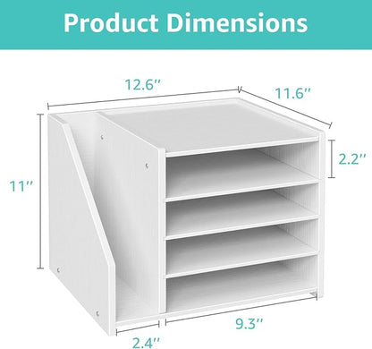 4-Tier White Wood Desk Paper Organizer, Modern Desktop Letter Tray - Image 2
