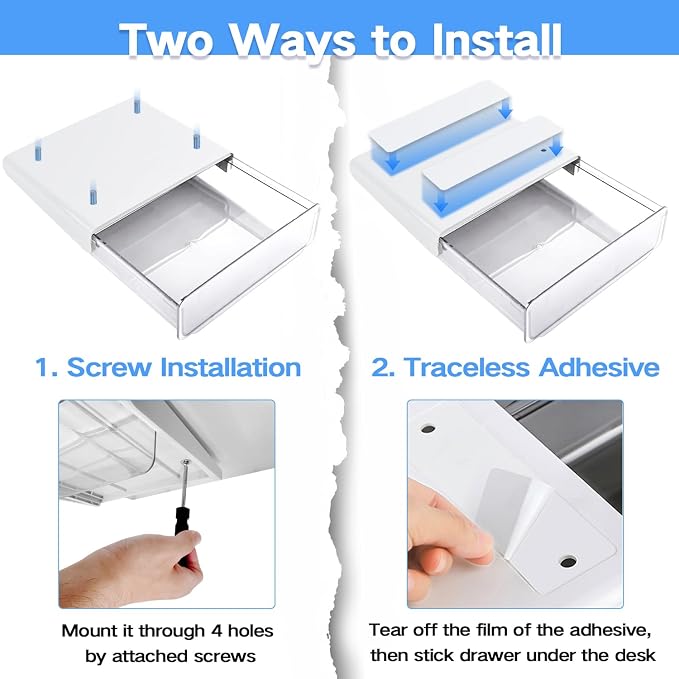 OSPNIEEK Self-adhesive Under Desk Drawer Organizer, 2 Pack Table Hidden Slide - Image 6