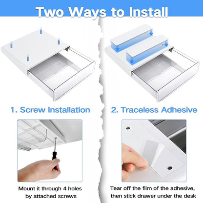 OSPNIEEK Self-adhesive Under Desk Drawer Organizer, 2 Pack Table Hidden Slide - Image 6