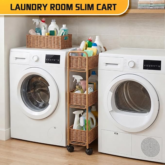 FOCHIER F Utility Slim Storage Cart, 3-Tier Rolling Kitchen Office Laundry Room - Image 6