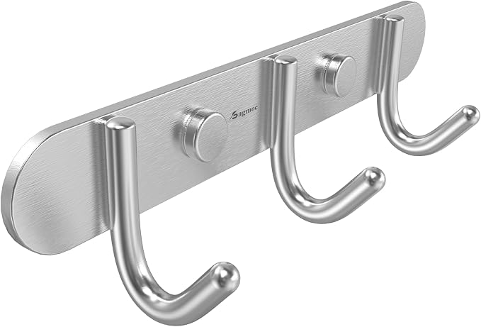 Towel Hook Rack Brushed Nickel 8-Inch Coat Hook Rail Wall Mounted by Sagmoc