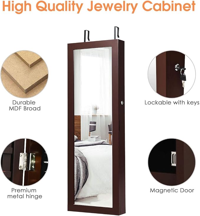Giantex Jewelry Armoire Wall Door Mounted, Lockable Jewelry Cabinet - Image 5