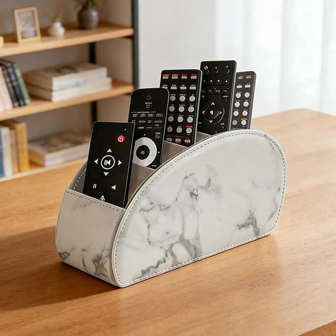 Remote Control Holder with 5 Compartments – PU Leather Remote Caddy Desktop by WAYIFON