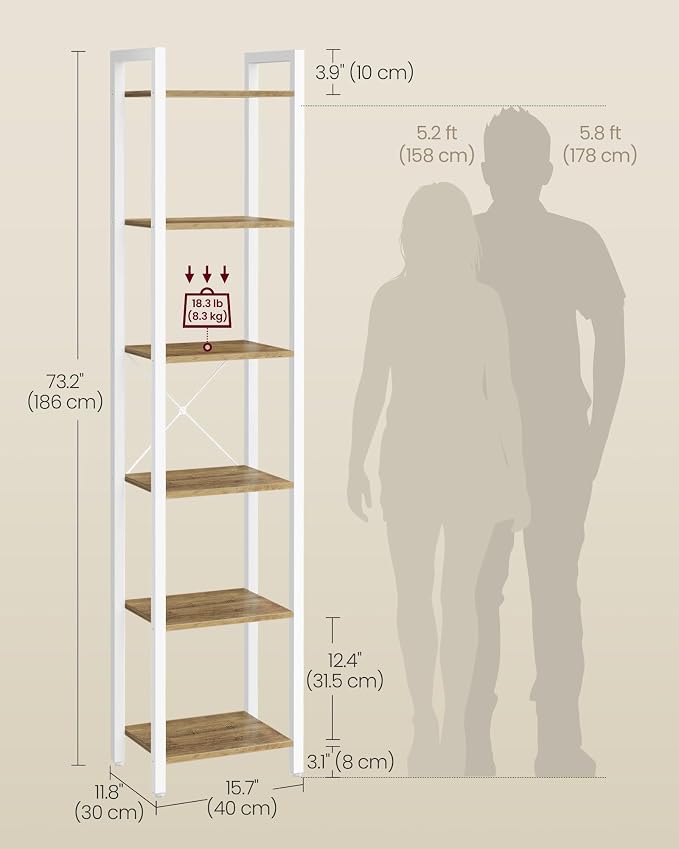 VASAGLE 6-Tier Bookshelf, Bookcase - Image 3